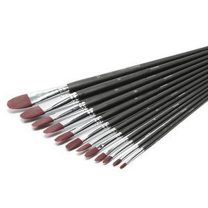 Lot de 6 pinceaux de peinture à l'huile pour artiste, en nylon rouge bordeaux de haute qualité, avec manche long en bois noir et poils en acrylique en forme de <span class=keywords><strong>noisette</strong></span>, fournitures d'art - Product Image 5