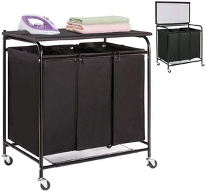 Venta al por mayor de algodón plegable 600D tela Oxford extraíble 3 bolsas <span class=keywords><strong>cesto</strong></span> de lavandería clasificador tabla de planchar cesta de lavandería con ruedas - Product Image 3
