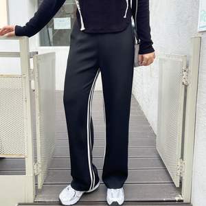 Pantalon large taille haute élastique color block longueur ras du sol grande taille N8300 - Product Image 2