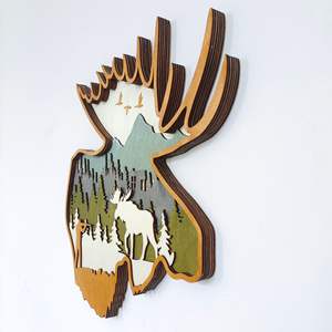 Maison ferme maison décoration <span class=keywords><strong>bois</strong></span> sculpté élan creux sculpture <span class=keywords><strong>bois</strong></span> forêt chasse orignal mur suspendu Art <span class=keywords><strong>bois</strong></span> sculpté tête de cerf artisanat - Product Image 6