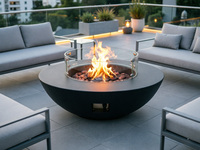 Table de foyer portable en béton rond moderne pour l'extérieur, au gaz naturel, avec foyer de patio, décoration de jardin, chauffage 65000 BTU
