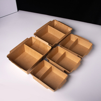 Contenedor de Alimentos Desechable de Papel Kraft de 2 Compartimentos, Lonchera de 2 Celdas con Tapa Transparente