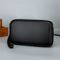 Tas Clutch Bisnis Pria Multifungsi Kapasitas Besar Tas Ponsel Resleting Ganda Kasual Bahan Kulit PU Lembut