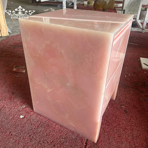 Plateaux en marbre onyx rose translucide sur mesure, design OEM, pour tables d'appoint, décoration intérieure de salon - Product Image 5
