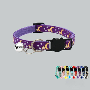 Adjustable Washable Nylon Cat <b>Collar</b> Reflective Safety Buckle Padded Moon Star Print Ribbon Decoration for All Seasons <b>Small</b> - Product Image 5