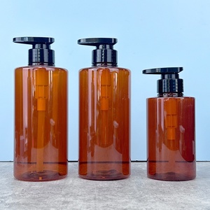 300ml 500ml <b>Empty</b> PET <b>Plastic</b> Hair Shampoo <b>Bottles</b> Flat Shoulder Round Lotion Shower Gel <b>Bottle</b> Transparent Blue Amber and Gray - Product Image 1