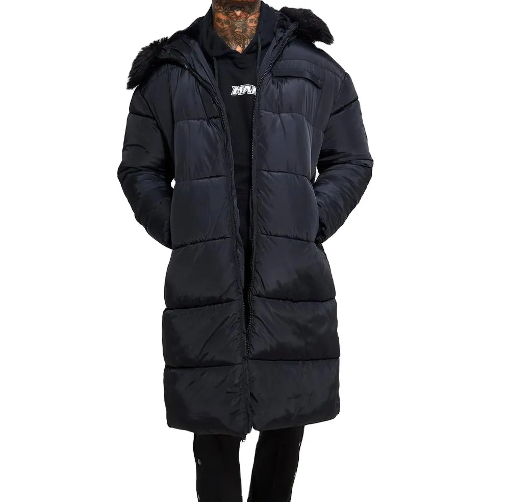 Popular High Design Black Men Faux Fur Trim Hooded Parka