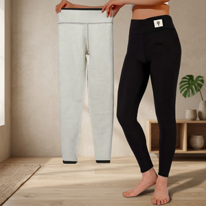 Leggings mi-longs élastiques en molleton chaud et épais, style vintage, en cachemire d'agneau, taille haute, avec design en velours fin pour femme - Product Image 4