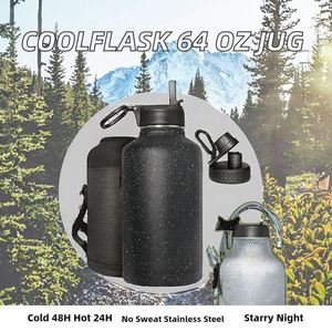 Coolflask 64 oz Stainless Steel Insulated Water <b>Bottle</b> Straw 3 Lids Galaxy Design Gym/Sports/Office Use Cold 48H Hot 24H - Product Image 2