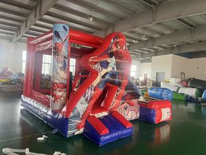 Castillo Inflable QIQU de 4x4m (13x13 pies) Rojo y <span class=keywords><strong>Azul</strong></span> con Diseño de Castillo para Fiestas de Cumpleaños Infantiles, Castillo Inflable de Superhéroes - Product Image 2