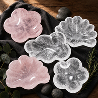 Bol en cristal de quartz rose naturel et de quartz clair, sculpté à la main en forme de fleur de nuage, plateau en pierre précieuse pour le rangement de bijoux et la décoration thérapeutique