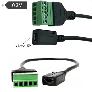 1FT Micro USB 5 Pin 2.0 Male Female to 5 Pin Screw with Shield Solderless Terminal Plug Adapter Connector Cable Lead 30cm