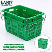 Caisse en plastique empilable ventilée avec poignées métalliques, en HDPE de qualité alimentaire, résistante aux chutes et à la pression, pour le transport de produits frais