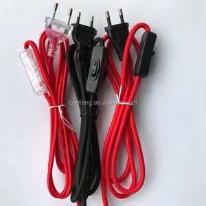 EU Cắm Dây Điện Với Chuyển Đổi Kim Loại Nhôm <span class=keywords><strong>E27</strong></span> Đèn Ổ Cắm Vải Bông Dệt Điện Dây Đèn Kit - Product Image 3