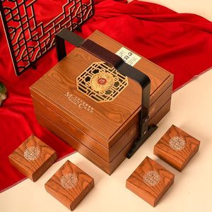 Caja de Madera Retro para Pastel Lunar, Cuadrada, de Cuatro Piezas, con Tapa, Hecha a Mano, para Regalo, Embalaje Artesanal - Product Image 2
