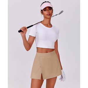 Falda de tenis para mujer, de cintura alta, con bolsillos, abertura lateral, transpirable, atlética, para golf, color caqui. - Product Image 5