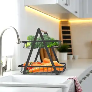 (Oferta quente) Black Metal Kitchen Rack Para Cesta De Armazenamento De Frutas Vegetais