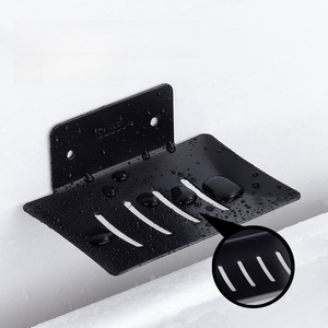 Boseki Wall Mounted Metal Soap Dish Rectangular Minimalist Design Self Drain <b>Black</b> Finish <b>Bathroom</b> <b>Shelf</b> - Product Image 2