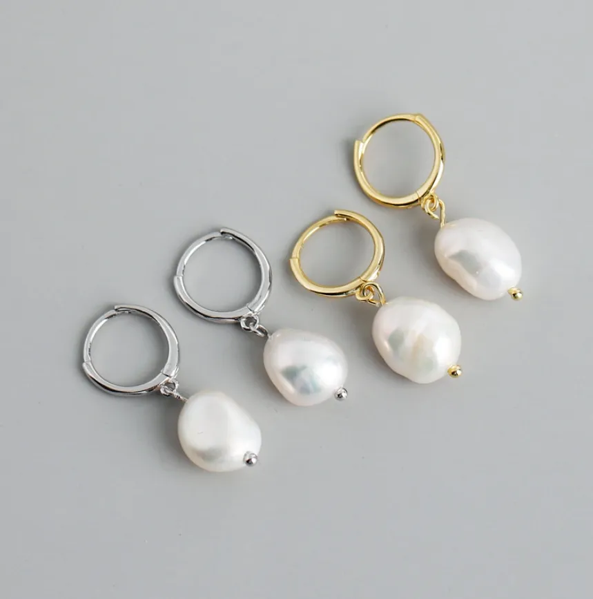 2024 Fashion S925 Silver 18K Gold Plate Irregular Baroque Fresh Water Pearl Drop Hoop Earrings for women Pearl Earrings Set