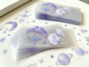Pegatinas Transparentes <span class=keywords><strong>de</strong></span> Estrellas y Conchas Marinas en PET Transparente Morado, Anti-Ultravioleta, Ecológicas, Decoraciones Celestiales y Oceánicas para Diario, Manualidades - Product Image 1