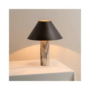 SHIHUI Natural Stone Modern Villa Marble Decoration Hotel Luxury Bedside Calacatta Viola Marble Table Lamp With Bronze Shade