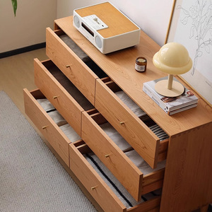 Cómoda de Madera Maciza de Estilo Nórdico con Seis Cajones, Mueble de Almacenamiento para Dormitorio en Madera de Cerezo, Diseño Minimalista - Product Image 2