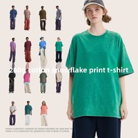T-shirt unisexe 260g 100% Coton, coupe oversize, délavé, col décontracté, style batik, respirant, antibactérien, couleur unie, style urbain