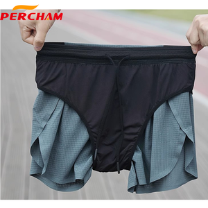 <span class=keywords><strong>Pantaloncini</strong></span> da Corsa <span class=keywords><strong>con</strong></span> Logo Personalizzato Fascia Elastica a Vita Alta Termosaldati <span class=keywords><strong>con</strong></span> <span class=keywords><strong>Tasche</strong></span> e Fodera Interna per Maratona - Product Image 4