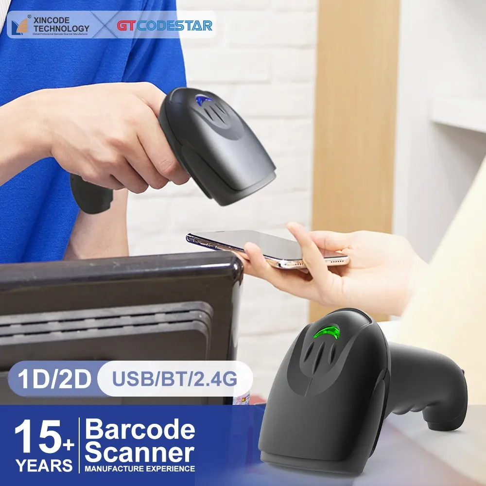 Xincode Hand Wireless Laser Image Barcode Scanner Handheld Bluetooth High Speed QR 2D 1D Bar code Scanner For Supermarket