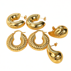 Boucles d'oreilles Meltdown Gold Huggie en alliage métallique, style créoles, bijoux de mode unisexe - Product Image 1