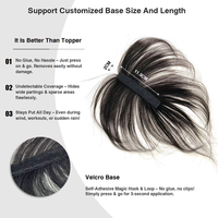 Vente en gros Remy indien cheveux Topper Wiglet sans pince ou épingles à cheveux postiche partiel avec pièce supérieure