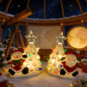 Decoración Navideña <span class=keywords><strong>de</strong></span> Cerámica con Forma <span class=keywords><strong>de</strong></span> Estrella y Luces LED para Árbol - Adornos Festivos Brillantes <span class=keywords><strong>de</strong></span> Santa y <span class=keywords><strong>Muñeco</strong></span> <span class=keywords><strong>de</strong></span> <span class=keywords><strong>Nieve</strong></span> - Product Image 1