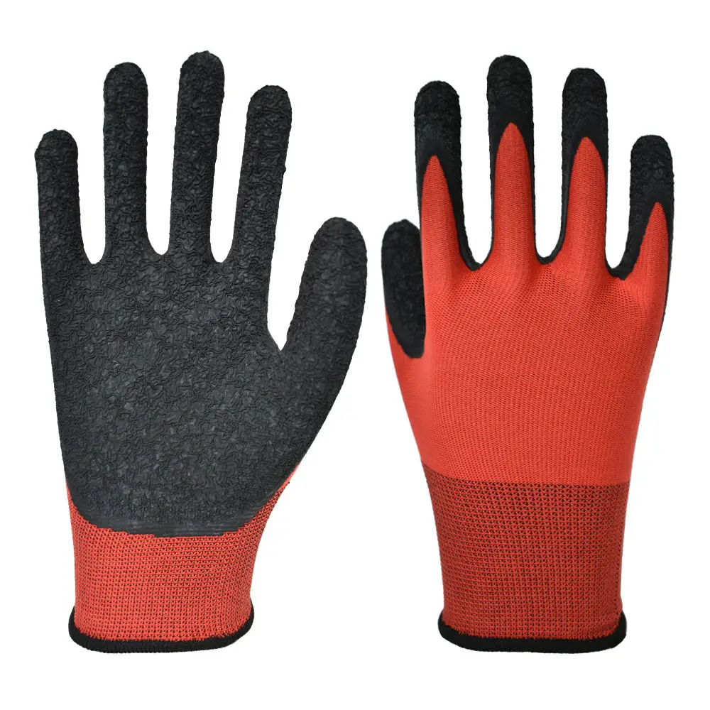 13 Gauge Polyester Liner Latex wrinkling Nitrile Palm Dipped Work Safety Gloves For Horticultural Hand Protection