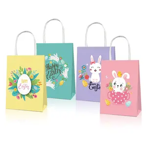 Huancai Easter gift bags with handles Bunny rabbit eggs design party favor bags kids treat candy bag for Easter party supplies