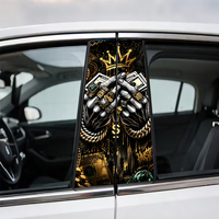 Autocollant de décoration pour montant central de voiture en PVC, motif Couronne dorée, Mains en prière, Dollar et Graffiti