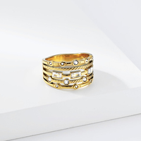 Edelstahl Mehrschichtige Breite Ringe für Frauen Geometrisch mit Zirkonia Besetzt Vergoldeter Gestapelter Statement-Fingerring