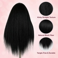 Wig Rambut Lurus Alami Hitam 13x4 Lace Front Wig Yaki Lurus Sintetis untuk Wanita Kulit Hitam Transparan Lace Natural Hairline