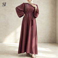Robe Abaya élégante en crêpe sur mesure OEM, manches longues, ornée de strass, vêtements islamiques modestes