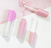 Emballage de glaçage à lèvres personnalisé de 4ml Tube de brillant à lèvres en forme de coeur Peinture en aérosol à rabat rose transparent dégradé Lèvres en plastique personnalisées