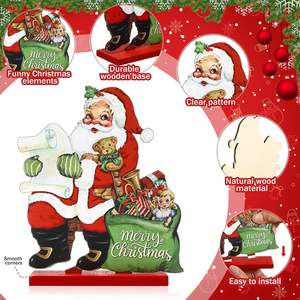 Decorazioni Rosse Natalizie per la Tavola Vintage in Legno Centrotavola Retrò per Feste di Natale Babbo Natale Gnomo Stile Classico - Product Image 3