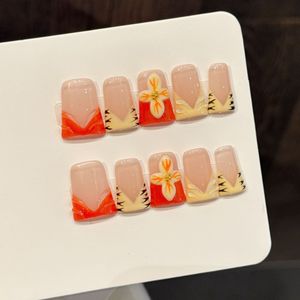 Uñas Postizas Ultrafinas Sin Costuras Serie W [Fei Hua Hu <span class=keywords><strong>Yun</strong></span>] con Diseño Retro de Tigre Dulce, Forma de Almendra, Pre-Diseñadas - Product Image 3