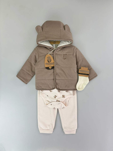 Ensemble de vêtements d'hiver pour bébé J35XL, 4 pièces, 3-18 mois, veste matelassée à capuche + body + pantalon + chaussettes, vêtements décontractés chauds doublés de polaire - Product Image 4