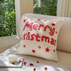 Embroidered Tufted Washable <b>Throw</b> Pillow Cover Candy-Cane Santa Hat Design Modern Minimalist <b>Christmas</b> Party - Product Image 3