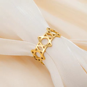 10mm Wide Hexagram <b>Adjustable</b> <b>Ring</b>, Unisex Gold Plated Stainless Steel Classic Pinky <b>Ring</b>, Jewelry Gift - Product Image 4