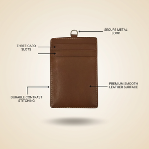WRIZA Porte-cartes d'identité en cuir marron de qualité supérieure avec fenêtre transparente, surpiqûres blanches, boucle métallique, design durable, élégant, usage quotidien, professionnel - Product Image 4