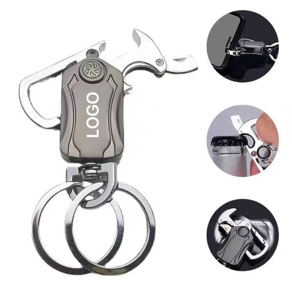 Creatieve Gyro Metalen Sleutelhanger Aangepaste Logo Mobiele Telefoon Houder Sleutelhangers Voor Relatiegeschenken Flesopener Sluiting Sleutelhanger