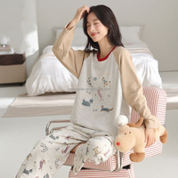Ensemble de pyjama thermique en laine et soie de mûrier de luxe pour l'hiver, imprimé de dessins animés mignons, confortable et doux pour la peau, pour femmes