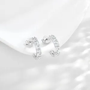 High Quality S925 Sterling Silver Jewelry Micro Pave Baguette Cubic Zirconia Hoop Earrings For Women