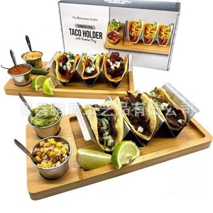 Soporte para tacos, bandeja de madera con tazas para salsa y cucharas para fiestas, uso informal, reutilizable - Product Image 4