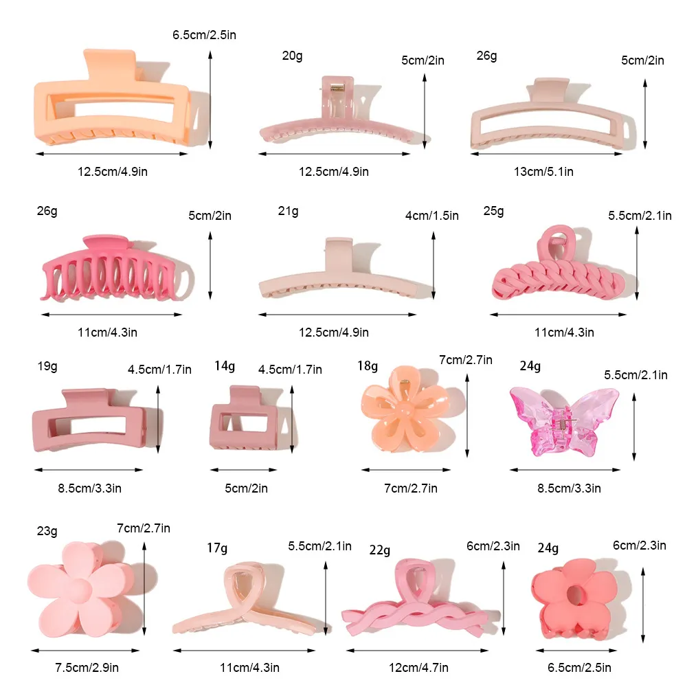 INS 스타일 여름 핑크 헤어 발톱 믹스 디자인 꽃 헤어 클립 여자 도매 상어 클립 직사각형 발톱 클립